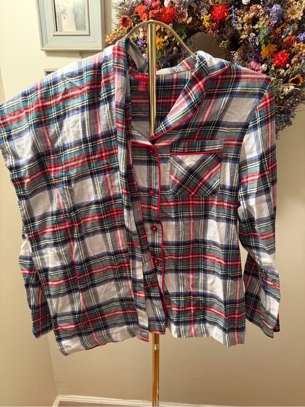 Plaid Button-Up Pajama Set Red, Blue & White Christmas Pajama Set!